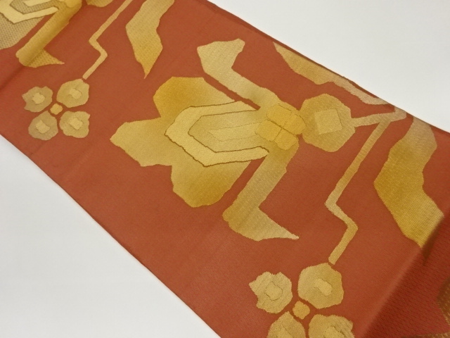 JAPANESE FUKURO OBI FOR SUMMER / WOVEN ABSTRACT FLORAL PLANTS